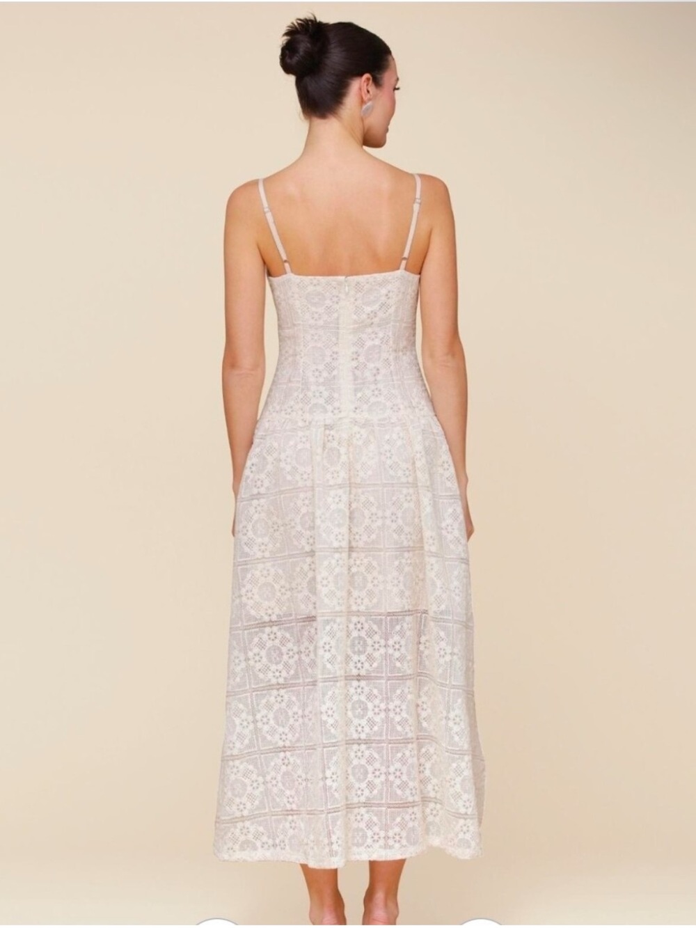 Avec Les Filles Cream Lace Maxi Dress with Spaghetti Straps - Picture 3 of 6